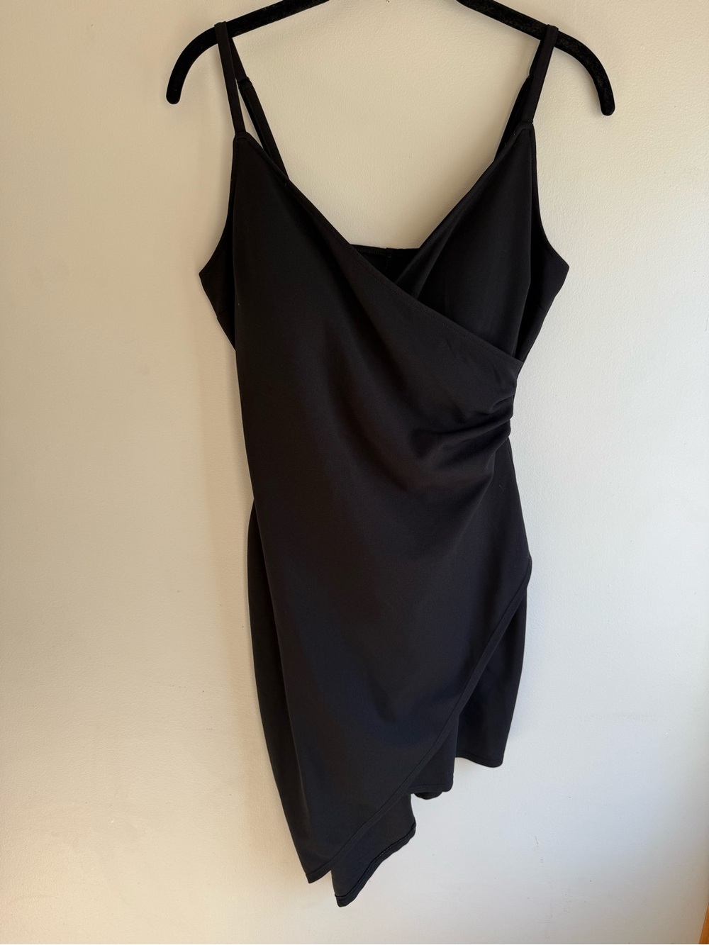Black Asymmetric Wrap Slip Dress
